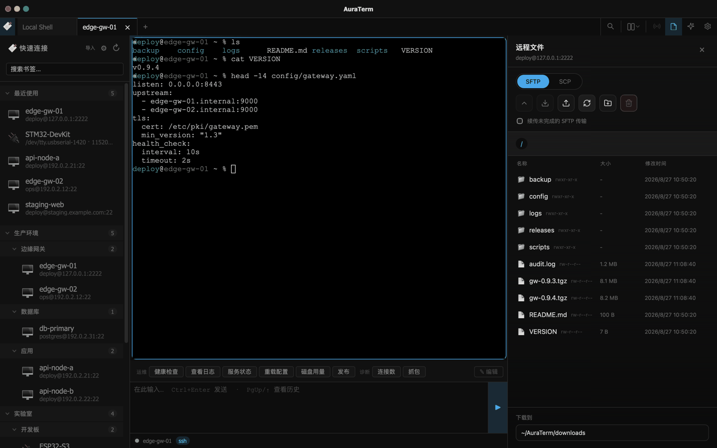 AuraTerm 远程文件管理与 SFTP 传输界面